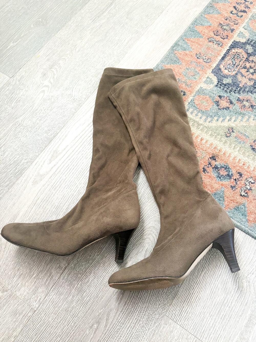 Boden Brown Suede Sock Boots Size 6 Heeled Knee High